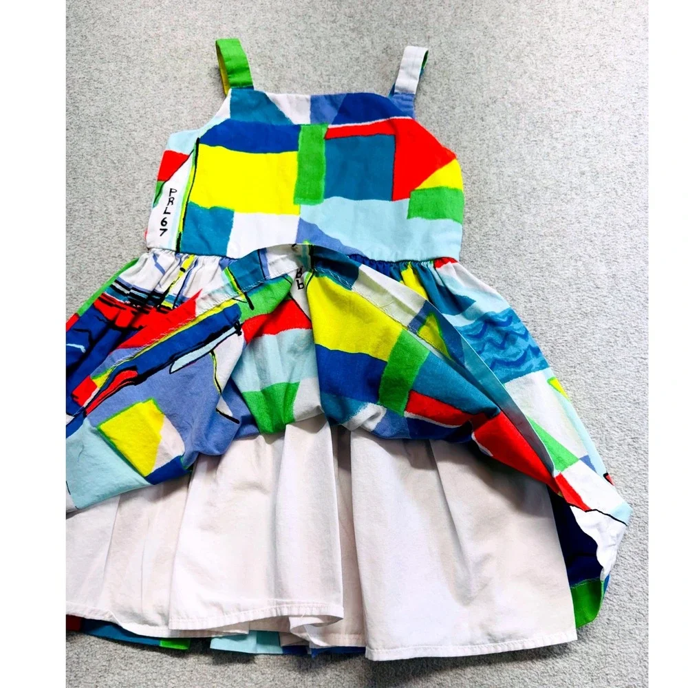 Ralph Lauren Sailboat Dress Kids 24M Multicolor Abstract Nautical Cotton PRL67